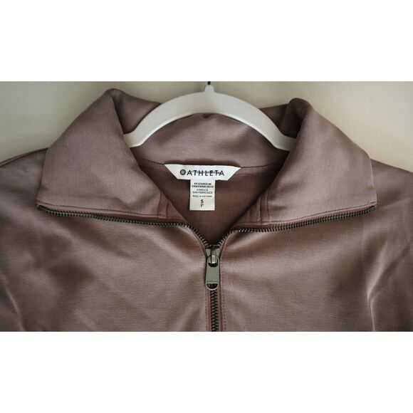 Athleta 473718-032 Women's Sz S Mauve Seasoft 1/4 Zip Bubble Hem Sweatshirt - Picture 3 of 13